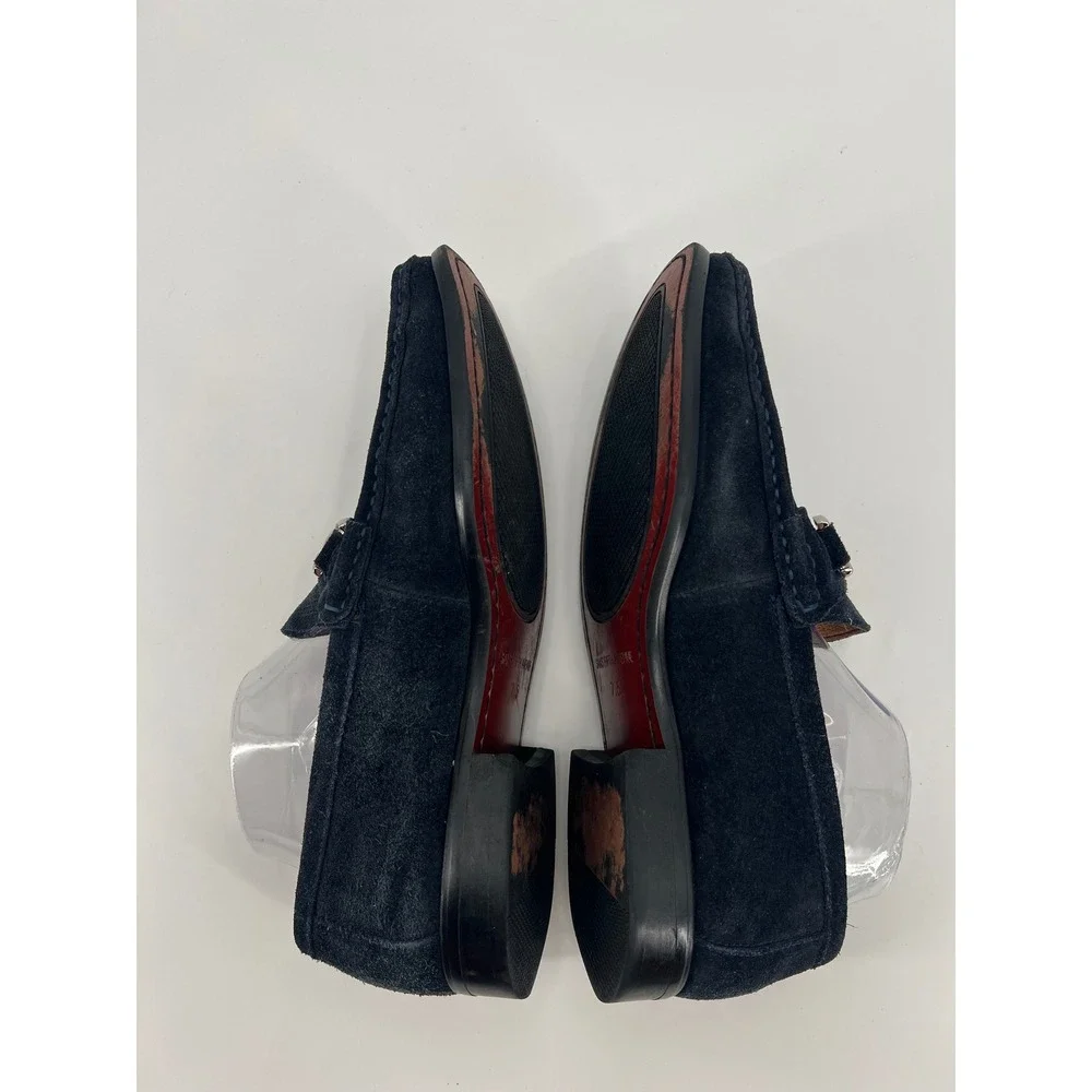 Saks Fifth Avenue Donato Mens 7.5 Navy Blue Suede Bit Loafers Perforated Shoes